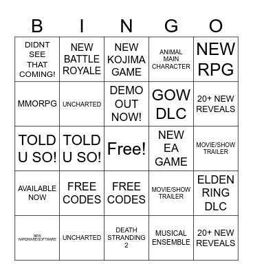 D'TOWN TGA '23 BINGO Card