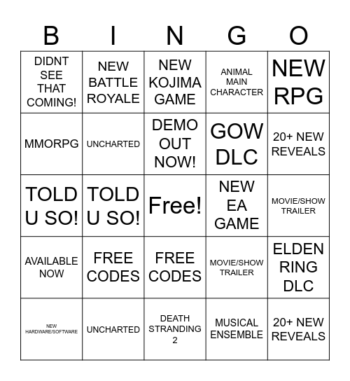 D'TOWN TGA '23 BINGO Card