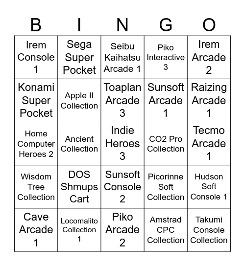 2024 Evercade/Super Pocket Bingo Card