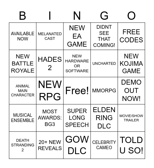 D'TOWN TGA '23 BINGO Card