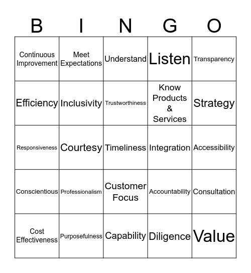 Customer Service Principles  Bingo Card