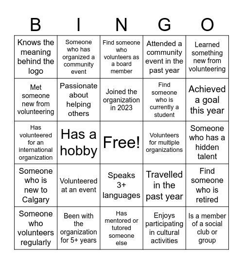 Community Bingo Card