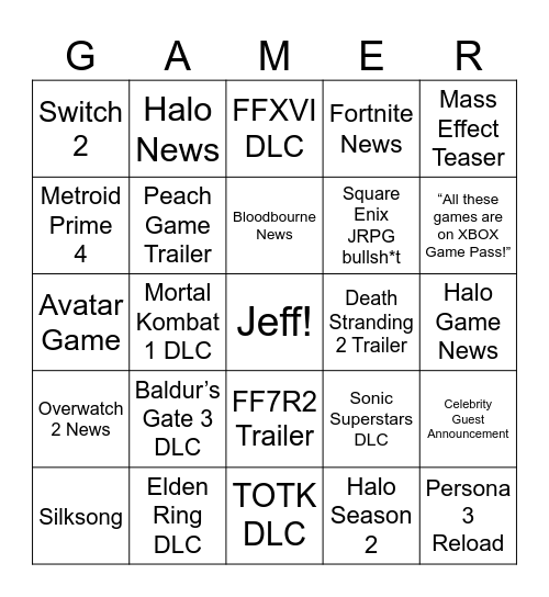 VGA 2023 Bingo Card