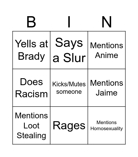 Untitled Bingo Card