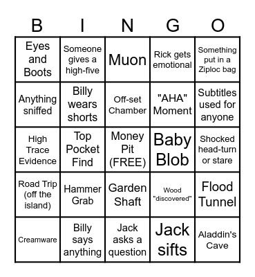 Curse of Oak Island Bingo Card