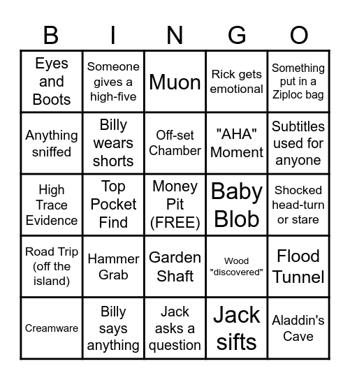 Curse of Oak Island Bingo Card