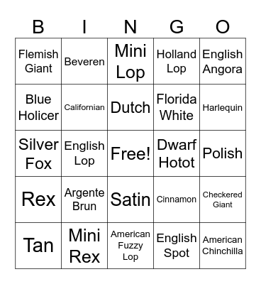 Rabbit Bingo Card