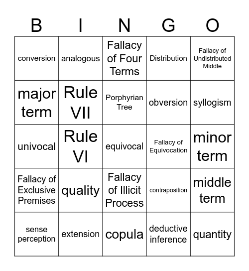 Traditional Logic I Review Bingo Card