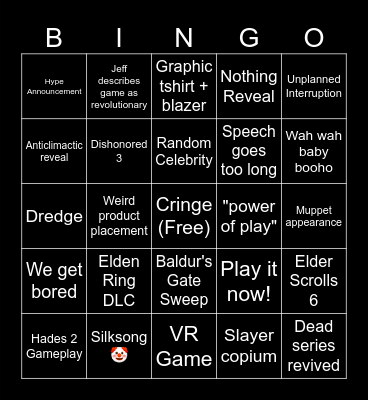 Game Awards 2023 Bingo Card