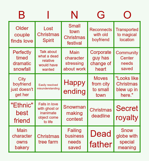 Hallmark Christmas Movies Bingo Card