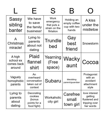 Lesbian Christmas Movie Bingo Card