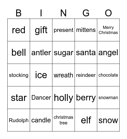 Christmas bingo GK Bingo Card