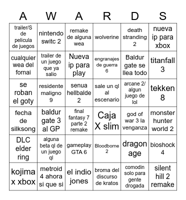 game award 2023 Bingo Card