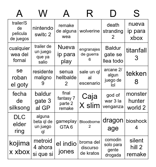 game award 2023 Bingo Card