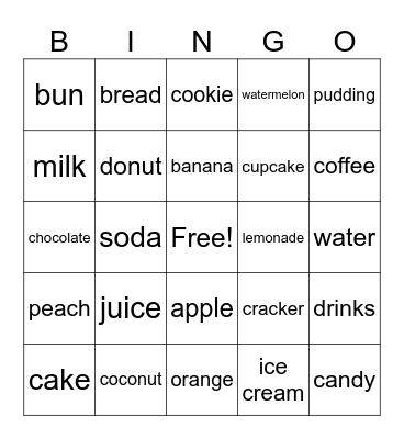 Food and Drinks Bingo Card