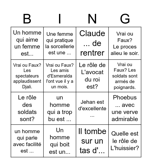 Le Bossu Chapitre 9 et 10 Bingo Card