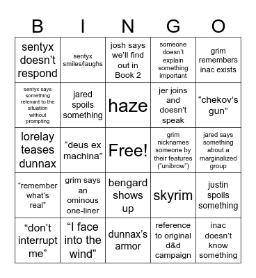 An Ocean of Others Book Club Bingo Card