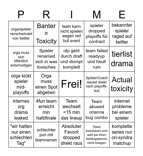 PRM Div 3/4 Playoffs Bingo Card