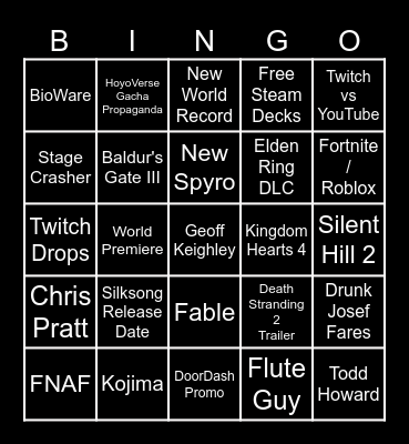 Game Awards 2023 Bingo Card