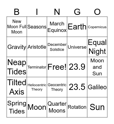 Seasons and Tides Bingo Card