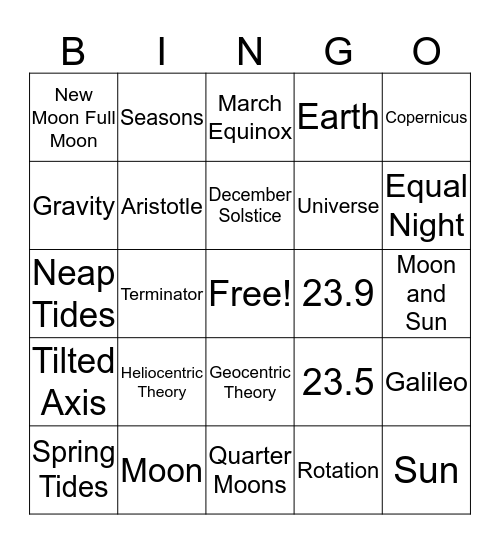 Seasons and Tides Bingo Card
