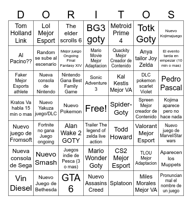 The Games Awards 2023 Bingo Card