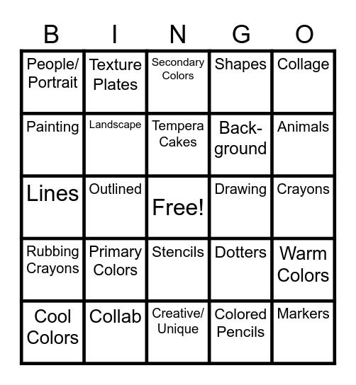 Gallery Walk Bingo Card