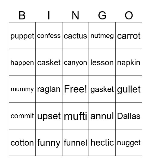 CVC/CVC Syllable Words Bingo Card