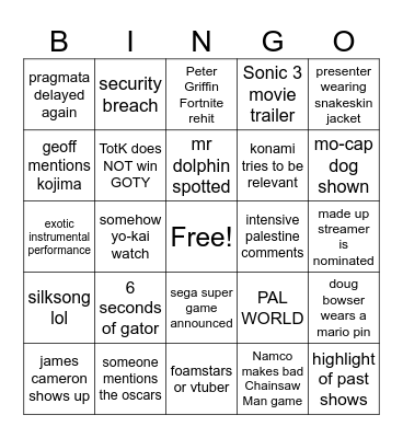 2023 VGA Bingo Card