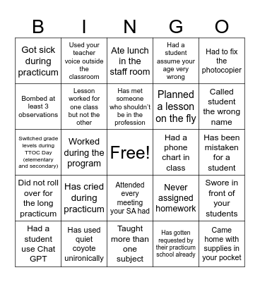 PDP Bingo Card