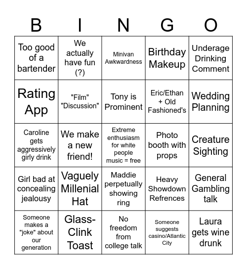 Engagement Party Bingo Card