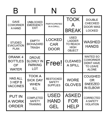 SAFETY BINGO Card