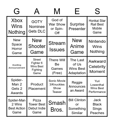 The Game Awards 2023 Bingo Card