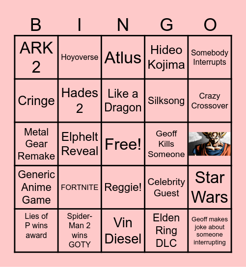 GAME AWARDS Bingo Card