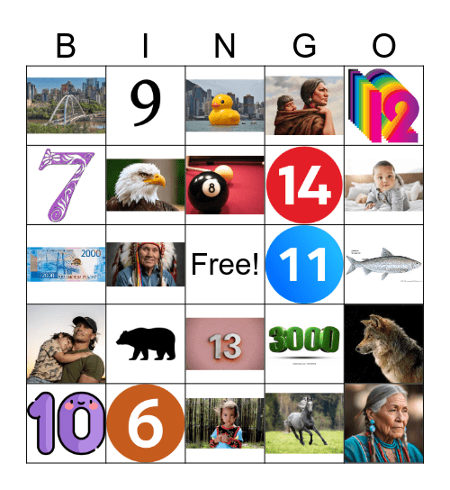 numbers, animals, people Bingo Card