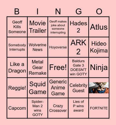 GAME AWARDS Bingo Card