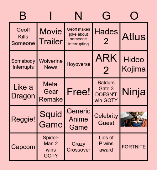 GAME AWARDS Bingo Card