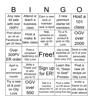 Oily Love Business Building Bingo Card