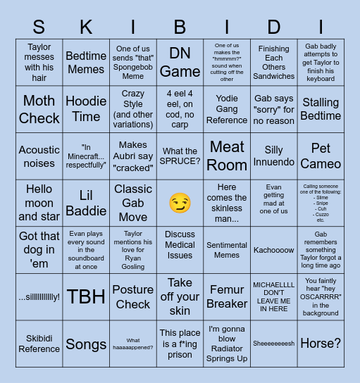 Hoodiebrine Hours Bingo Card