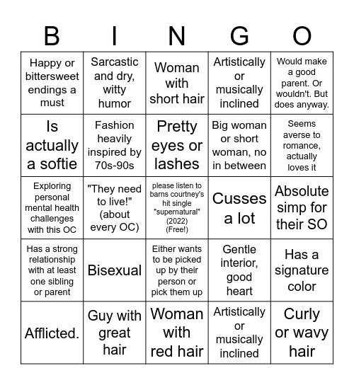 Dani's "oh god I thought my characters had variety" Bingo Card