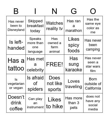 Ice Breaker Bingo Card