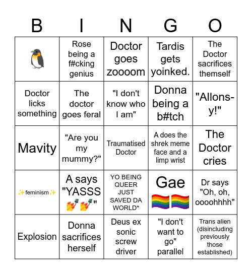 Dr Who Bingo Card