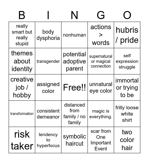 mel oc bingo Card