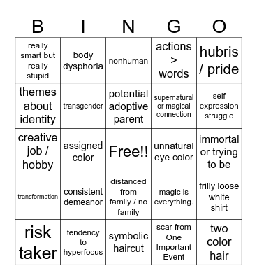 mel oc bingo Card