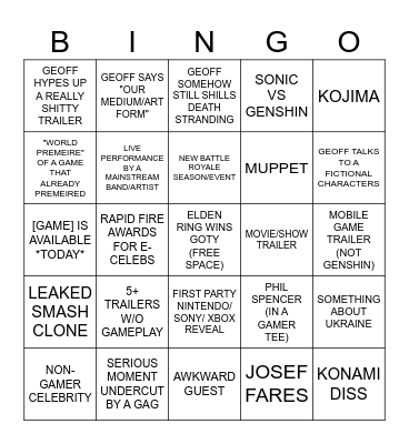 The Game Awards 2023 Bingo Card