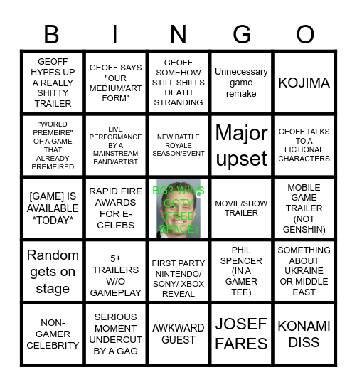 The Game Awards 2023 Bingo Card