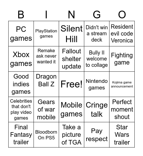 Untitled Bingo Card