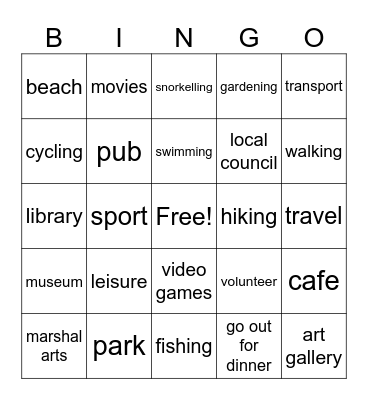 community and leisure Bingo Card