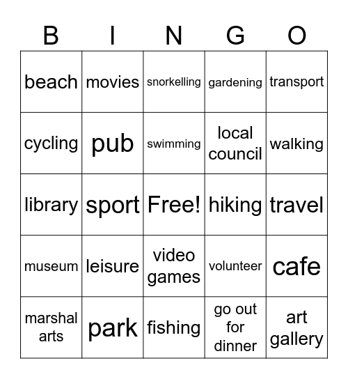 community and leisure Bingo Card