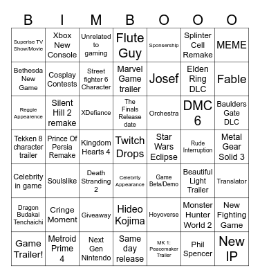 Game Awards Annoucements Bingo Card